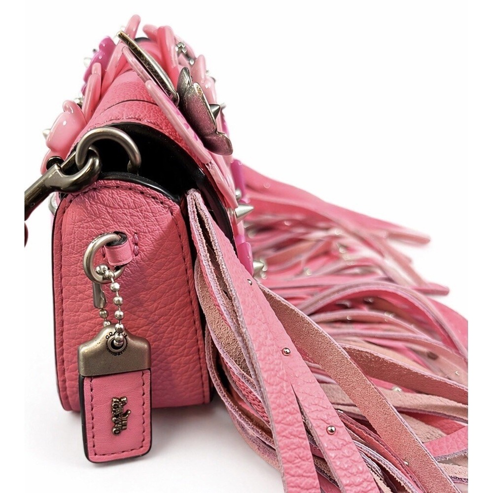 Coach Wild Tea Rose‎ 1941 Fringe Pink Leather Crossbody Kisslock Floral Studded - Picture 8 of 8